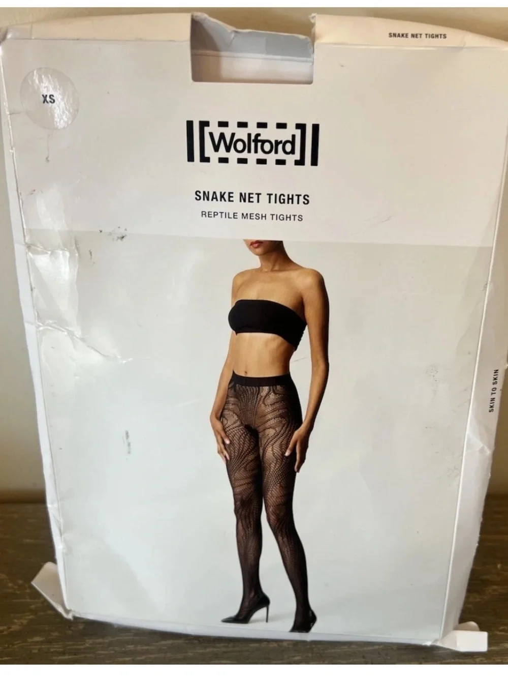Wolford Black Snake Net Tights Reptile Mesh XS 19456 New